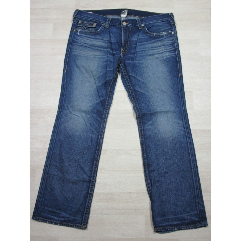 True Religion Men's Designer Jeans - Ricky Premium USA Straight 43x34 Flap Skull